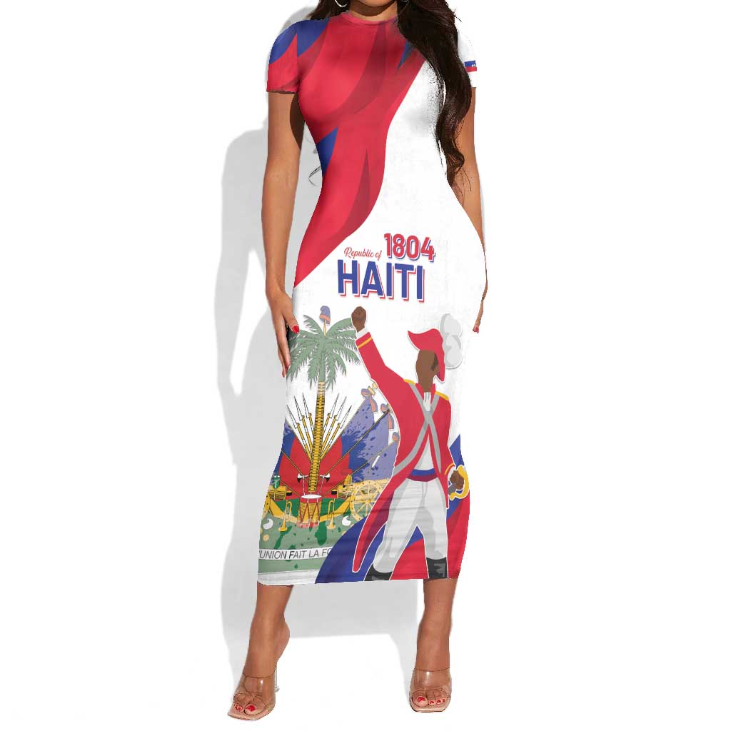Personalised Haiti 222nd Anniversary Independence Day Short Sleeve Bodycon Dress - African Pride