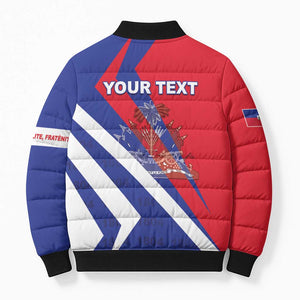 Personalised Haiti 1804 Bomber Puffer Jacket Coat Of Arms Simple Style