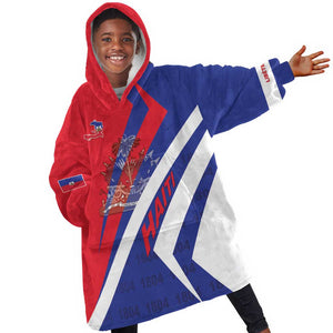 Personalised Haiti 1804 Kid Wearable Blanket Hoodie Coat Of Arms Simple Style - African Pride