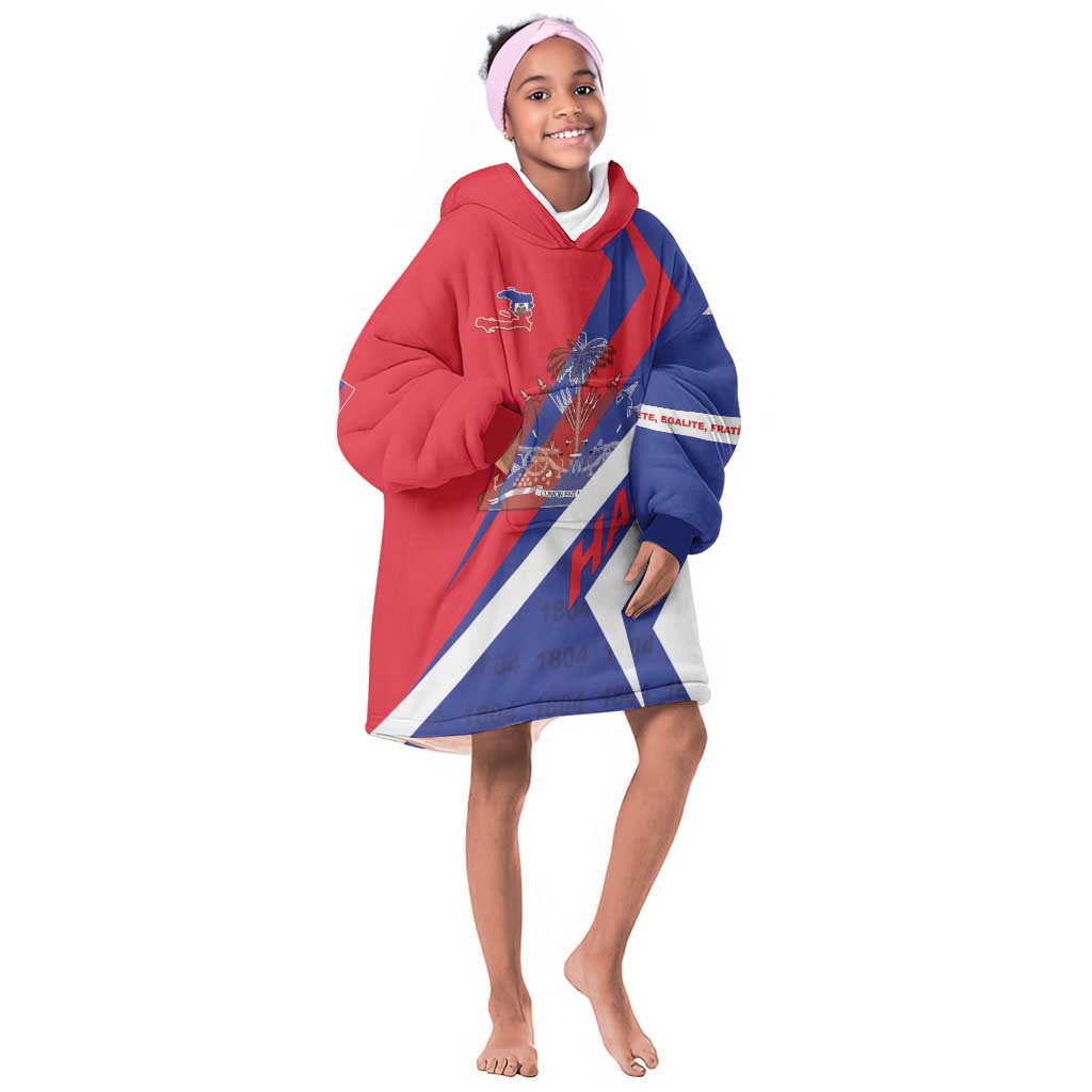 Personalised Haiti 1804 Kid Wearable Blanket Hoodie Coat Of Arms Simple Style - African Pride