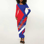 Personalised Haiti 1804 Long Sleeve Bodycon Dress Coat Of Arms Simple Style - African Pride