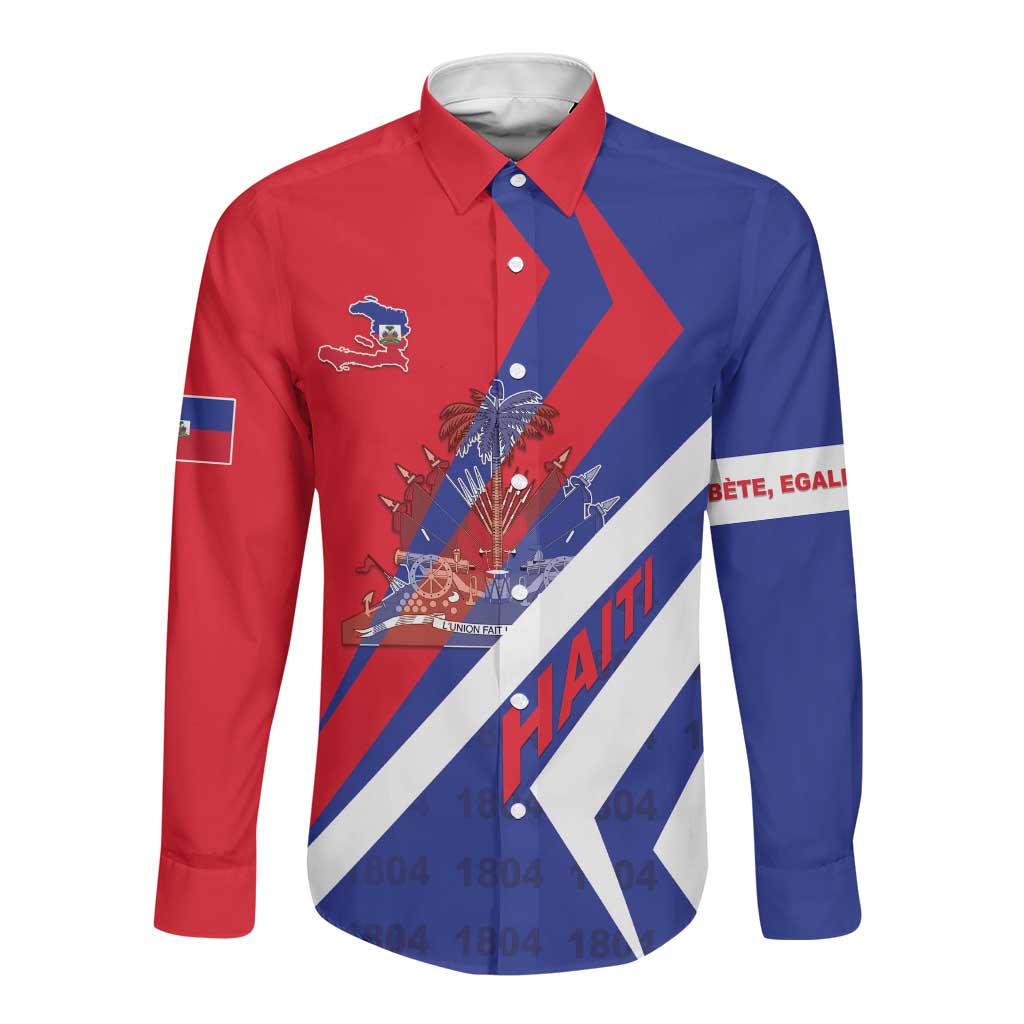 Personalised Haiti 1804 Long Sleeve Button Shirt Coat Of Arms Simple Style - African Pride