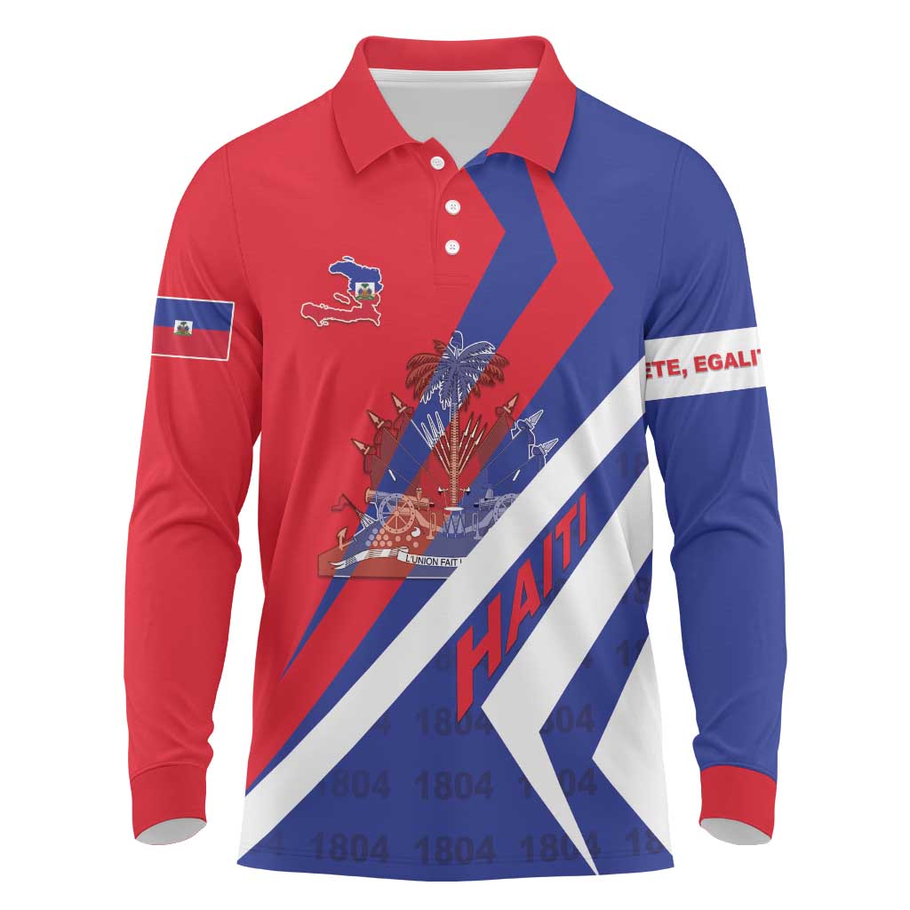 Personalised Haiti 1804 Long Sleeve Polo Shirt Coat Of Arms Simple Style - African Pride