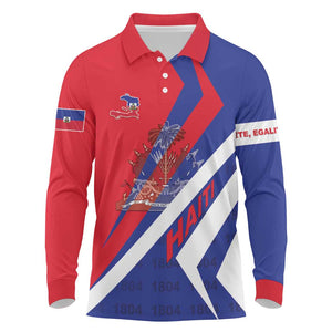 Personalised Haiti 1804 Long Sleeve Polo Shirt Coat Of Arms Simple Style - African Pride