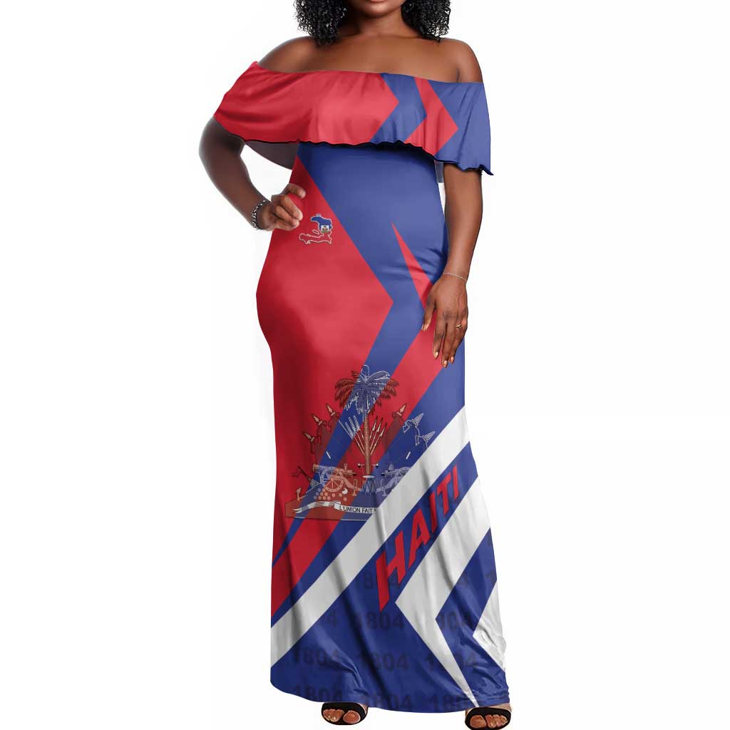 Personalised Haiti 1804 Off Shoulder Maxi Dress Coat Of Arms Simple Style - African Pride