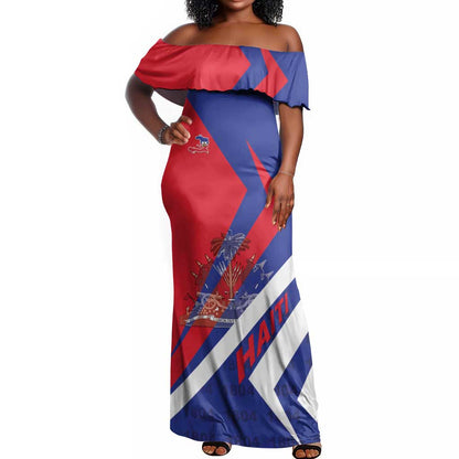 Personalised Haiti 1804 Off Shoulder Maxi Dress Coat Of Arms Simple Style - African Pride