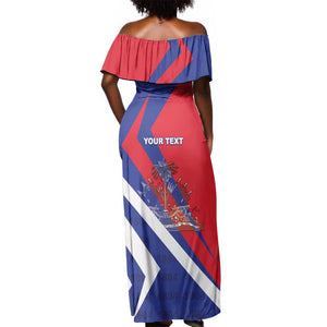 Personalised Haiti 1804 Off Shoulder Maxi Dress Coat Of Arms Simple Style - African Pride