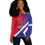 Personalised Haiti 1804 Off Shoulder Sweater Coat Of Arms Simple Style - African Pride