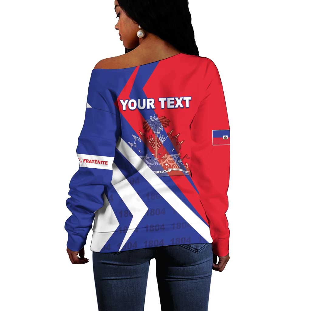 Personalised Haiti 1804 Off Shoulder Sweater Coat Of Arms Simple Style - African Pride
