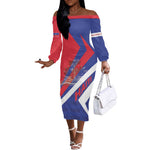 Personalised Haiti 1804 Off The Shoulder Long Sleeve Dress Coat Of Arms Simple Style - African Pride