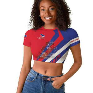 Personalised Haiti 1804 Raglan Cropped T shirt Coat Of Arms Simple Style - African Pride