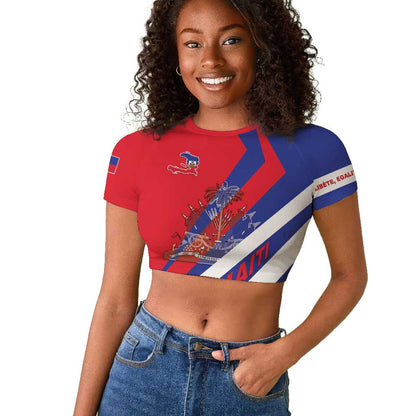 Personalised Haiti 1804 Raglan Cropped T shirt Coat Of Arms Simple Style - African Pride