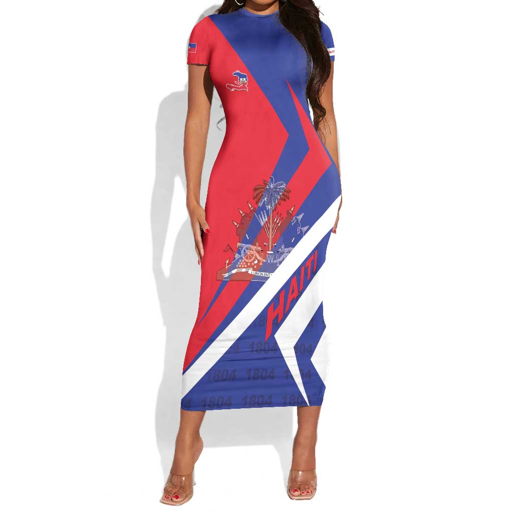 Personalised Haiti 1804 Short Sleeve Bodycon Dress Coat Of Arms Simple Style - African Pride