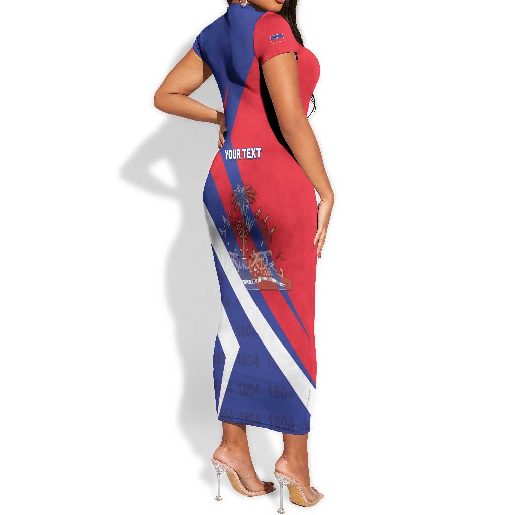 Personalised Haiti 1804 Short Sleeve Bodycon Dress Coat Of Arms Simple Style - African Pride