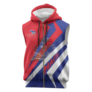 Personalised Haiti 1804 Sleeveless Zip Hoodie Coat Of Arms Simple Style - African Pride