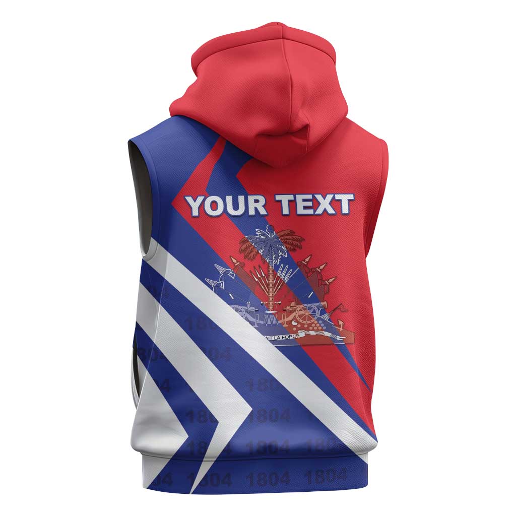 Personalised Haiti 1804 Sleeveless Zip Hoodie Coat Of Arms Simple Style - African Pride