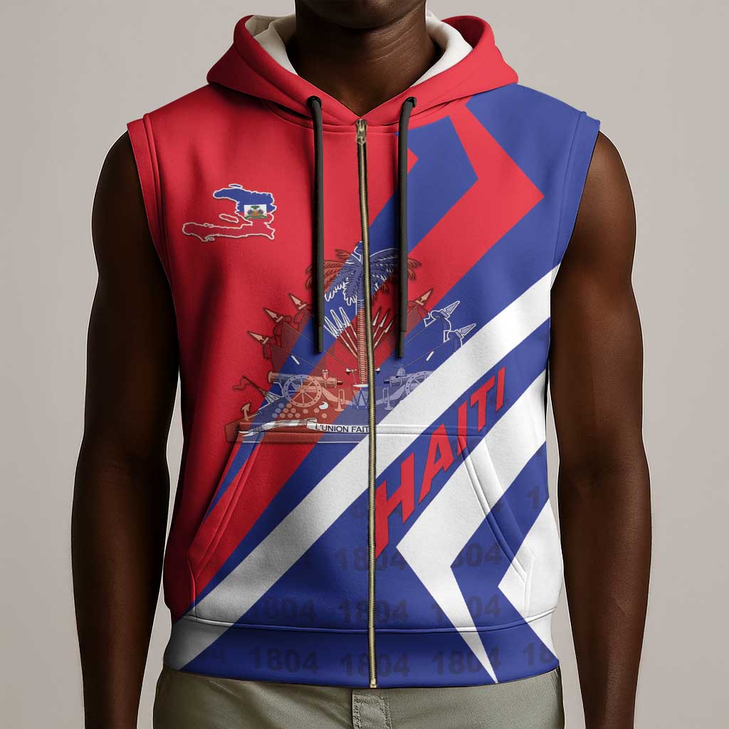Personalised Haiti 1804 Sleeveless Zip Hoodie Coat Of Arms Simple Style - African Pride