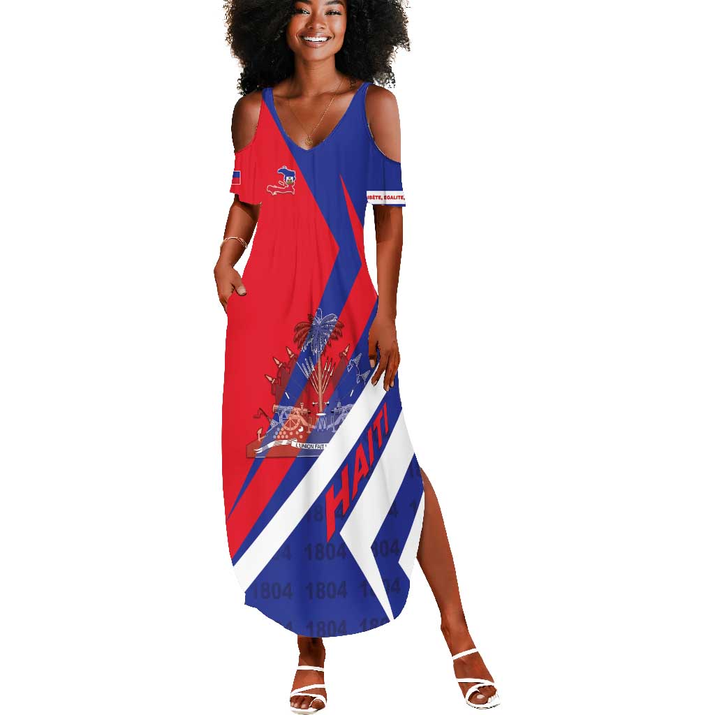 Personalised Haiti 1804 Summer Maxi Dress Coat Of Arms Simple Style - African Pride