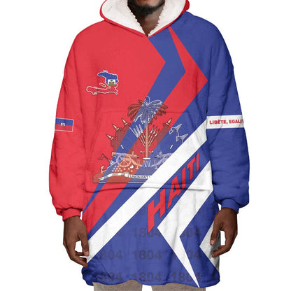 Personalised Haiti 1804 Wearable Blanket Hoodie Coat Of Arms Simple Style - African Pride