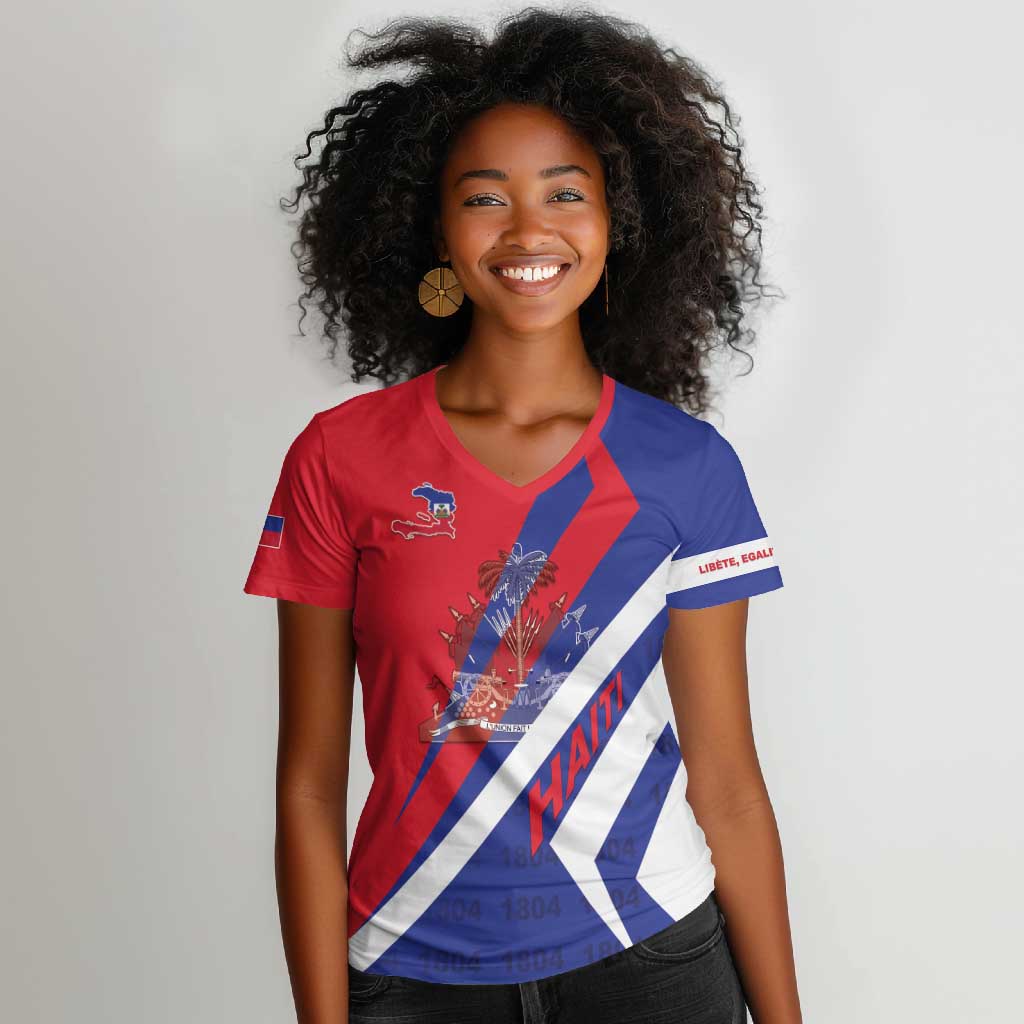 Personalised Haiti 1804 Women V-Neck T-Shirt Coat Of Arms Simple Style - African Pride
