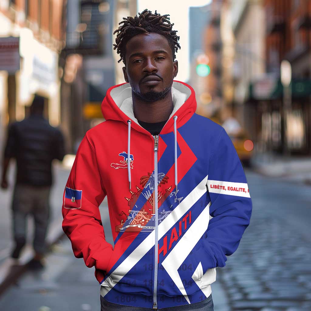 Personalised Haiti 1804 Zip Hoodie Coat Of Arms Simple Style - African Pride