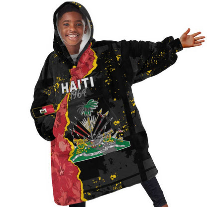 Personalised Haiti 1964 Kid Wearable Blanket Hoodie Coat Of Arms Unique Style - African Pride