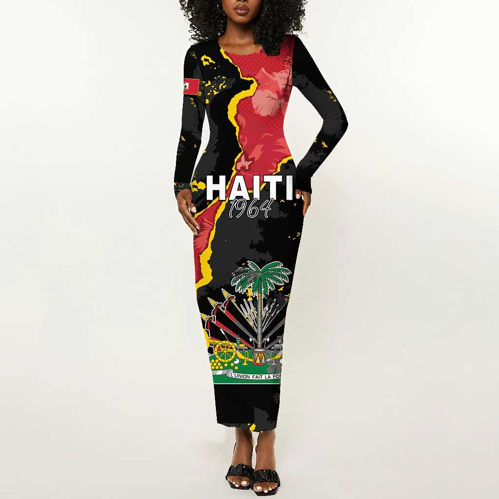 Personalised Haiti 1964 Long Sleeve Bodycon Dress Coat Of Arms Unique Style - African Pride