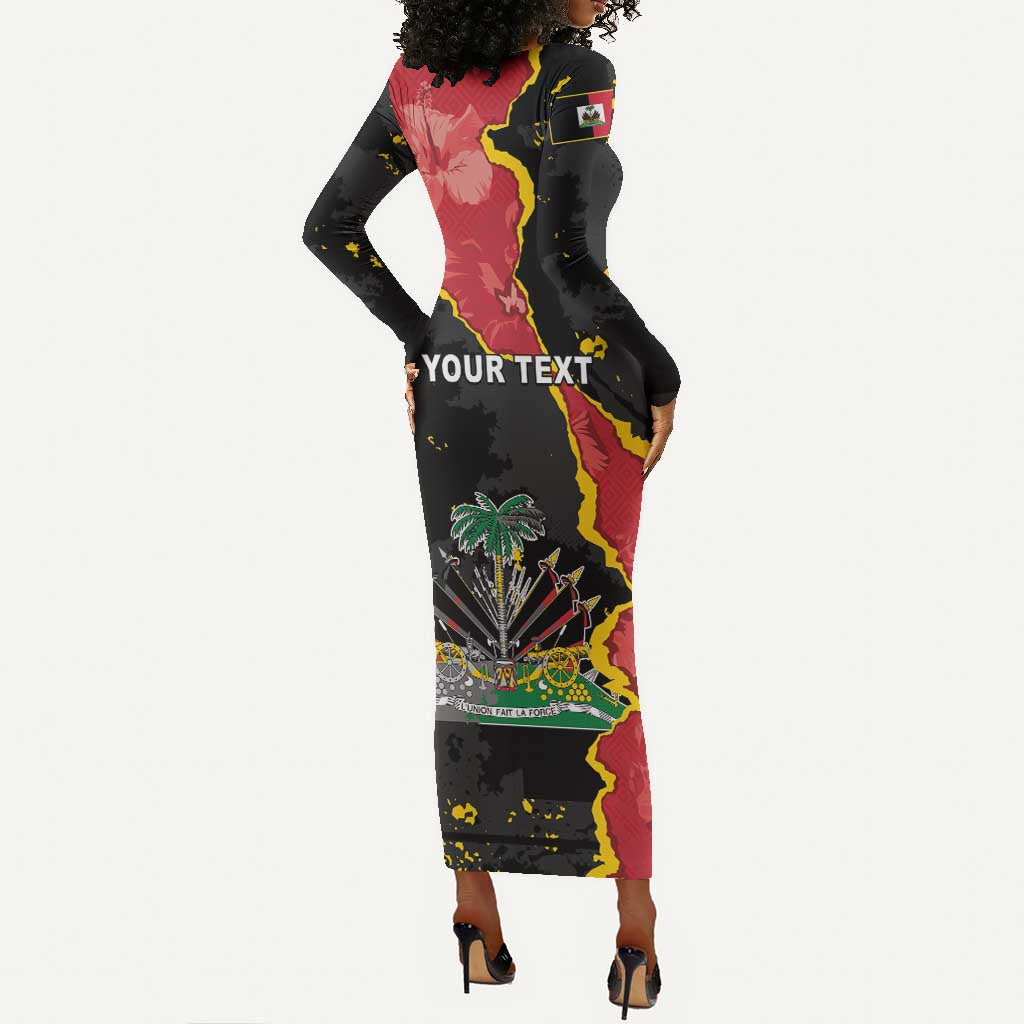 Personalised Haiti 1964 Long Sleeve Bodycon Dress Coat Of Arms Unique Style - African Pride