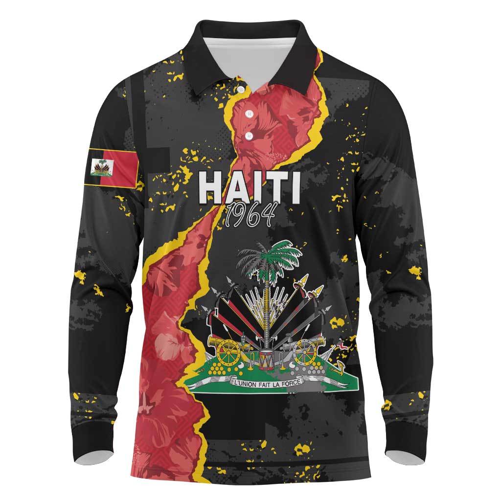 Personalised Haiti 1964 Long Sleeve Polo Shirt Coat Of Arms Unique Style - African Pride