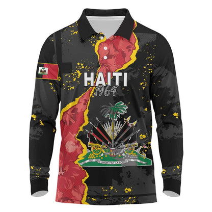 Personalised Haiti 1964 Long Sleeve Polo Shirt Coat Of Arms Unique Style - African Pride