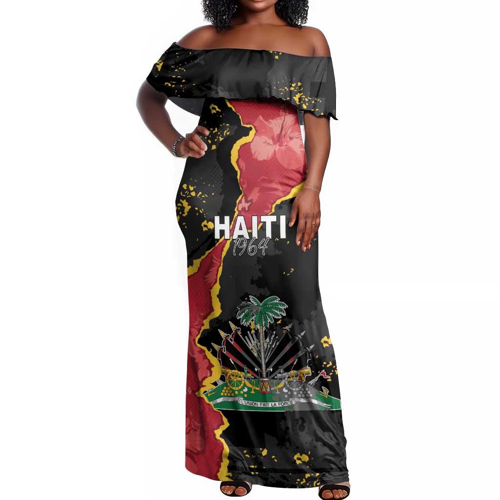 Personalised Haiti 1964 Off Shoulder Maxi Dress Coat Of Arms Unique Style - African Pride