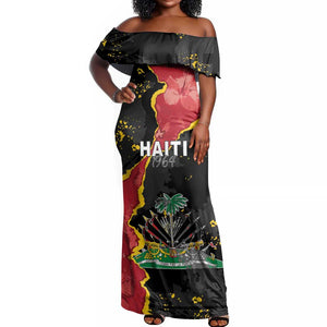 Personalised Haiti 1964 Off Shoulder Maxi Dress Coat Of Arms Unique Style - African Pride