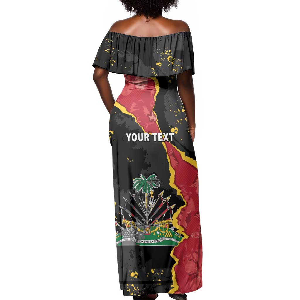 Personalised Haiti 1964 Off Shoulder Maxi Dress Coat Of Arms Unique Style - African Pride