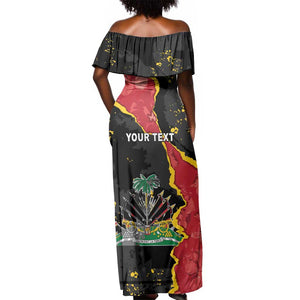 Personalised Haiti 1964 Off Shoulder Maxi Dress Coat Of Arms Unique Style - African Pride