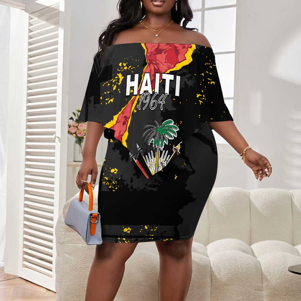 Personalised Haiti 1964 Off Shoulder Short Dress Coat Of Arms Unique Style - African Pride