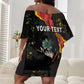 Personalised Haiti 1964 Off Shoulder Short Dress Coat Of Arms Unique Style - African Pride