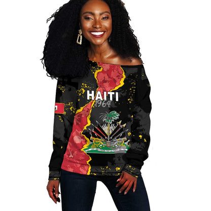 Personalised Haiti 1964 Off Shoulder Sweater Coat Of Arms Unique Style - African Pride