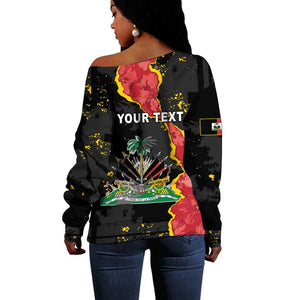 Personalised Haiti 1964 Off Shoulder Sweater Coat Of Arms Unique Style - African Pride