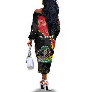 Personalised Haiti 1964 Off The Shoulder Long Sleeve Dress Coat Of Arms Unique Style - African Pride