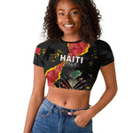 Personalised Haiti 1964 Raglan Cropped T shirt Coat Of Arms Unique Style - African Pride