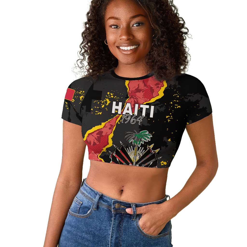 Personalised Haiti 1964 Raglan Cropped T shirt Coat Of Arms Unique Style - African Pride