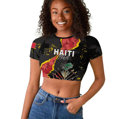 Personalised Haiti 1964 Raglan Cropped T shirt Coat Of Arms Unique Style - African Pride
