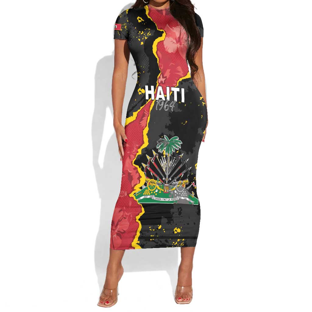 Personalised Haiti 1964 Short Sleeve Bodycon Dress Coat Of Arms Unique Style - African Pride