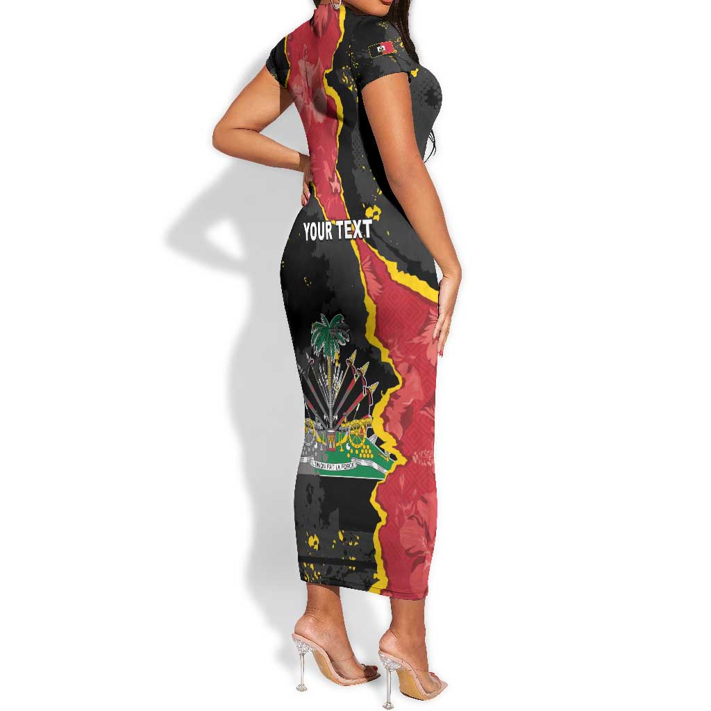 Personalised Haiti 1964 Short Sleeve Bodycon Dress Coat Of Arms Unique Style - African Pride