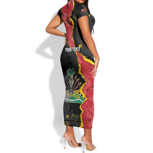 Personalised Haiti 1964 Short Sleeve Bodycon Dress Coat Of Arms Unique Style - African Pride