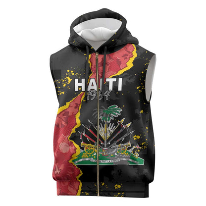 Personalised Haiti 1964 Sleeveless Zip Hoodie Coat Of Arms Unique Style - African Pride