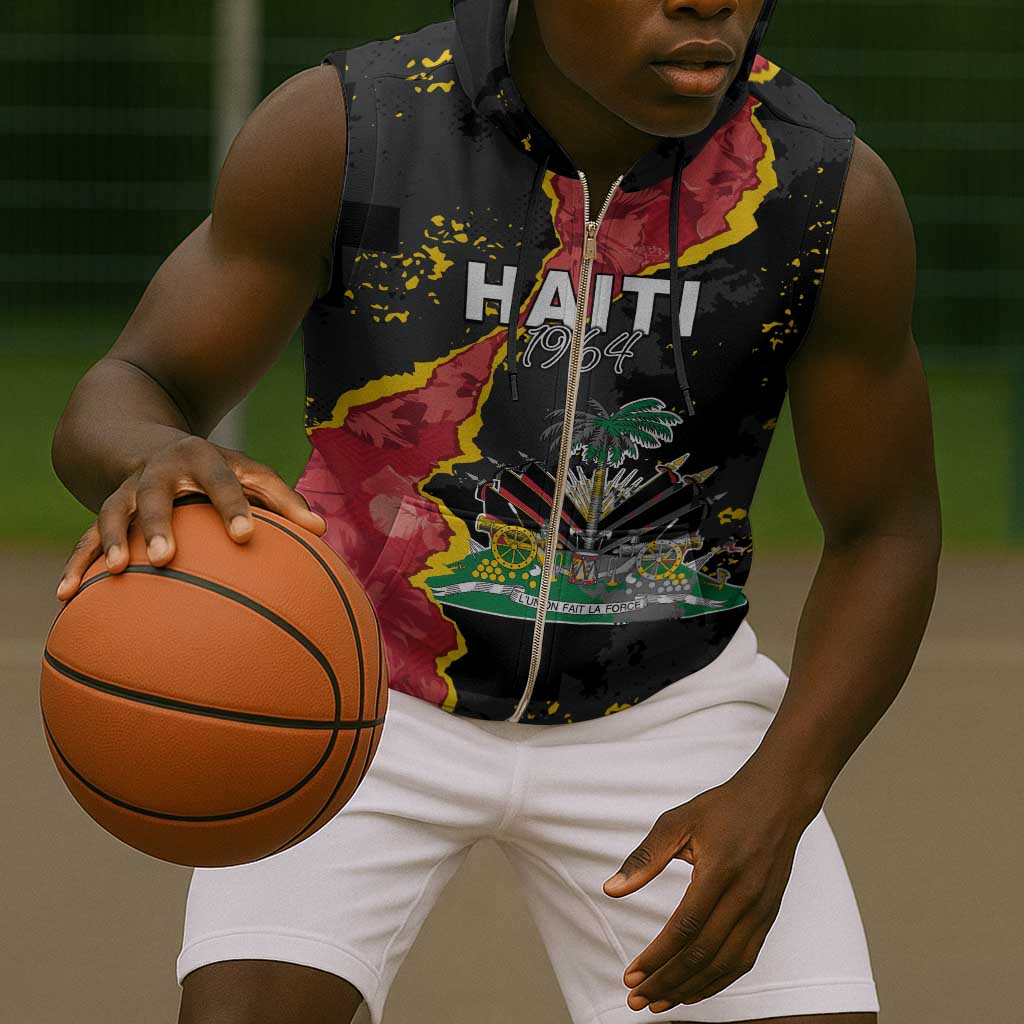 Personalised Haiti 1964 Sleeveless Zip Hoodie Coat Of Arms Unique Style - African Pride
