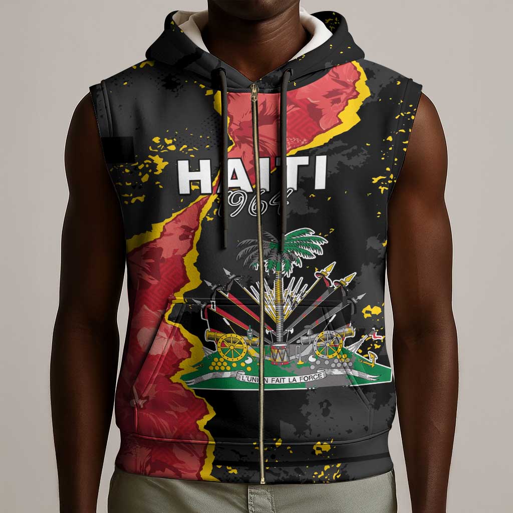Personalised Haiti 1964 Sleeveless Zip Hoodie Coat Of Arms Unique Style - African Pride