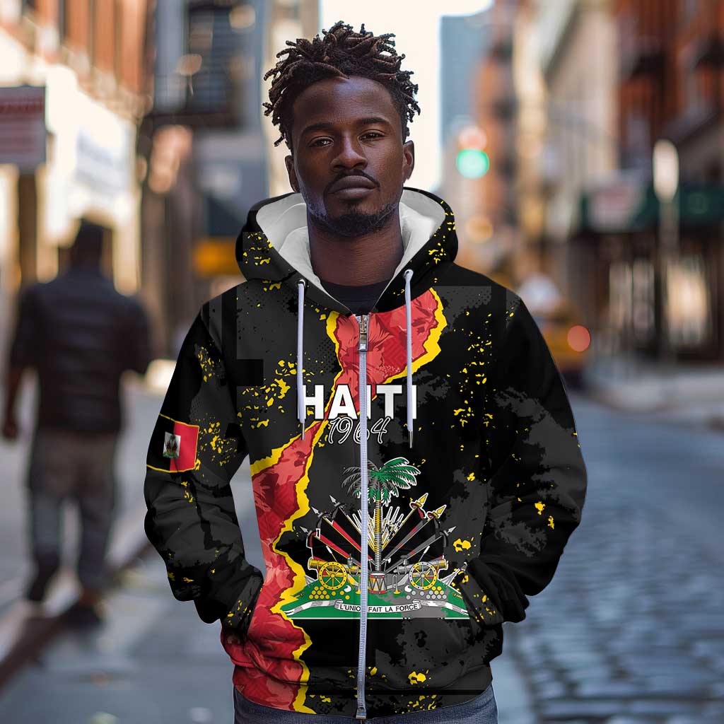 Personalised Haiti 1964 Zip Hoodie Coat Of Arms Unique Style - African Pride