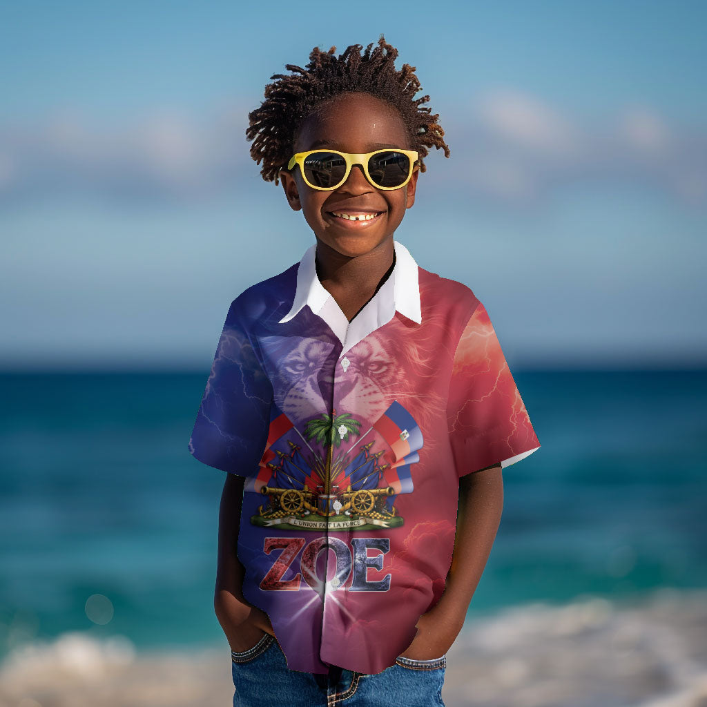 Haitian Zoe Kid Hawaiian Shirt Roaring Lion With Coat Of Arms